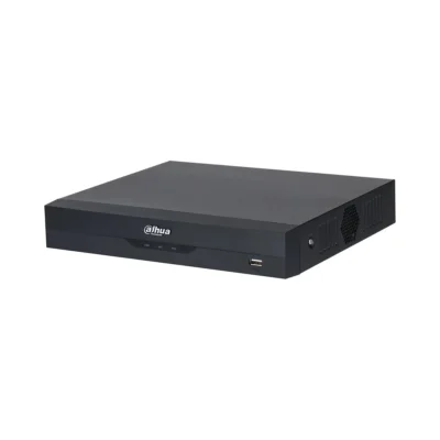 Black Dahua NVR network video recorder with USB port and status LEDs on the front panel.